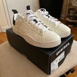 DIESEL Mens White Leather Low Top Sneakers Size 10